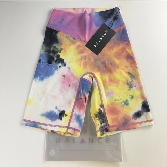 Balance Athletica Pants - Balance Athletica The Cloud Rider Biker Short Logo Thunderstorm Tie Dye XXS New
